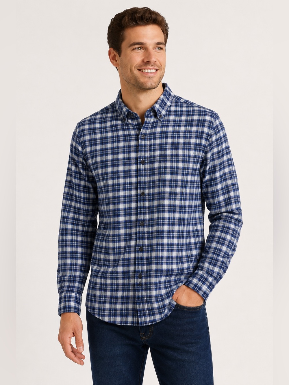 Woolrich Men’s Midweight Flannel Shirt NWT Large Blue Plaid Cotton Button Down